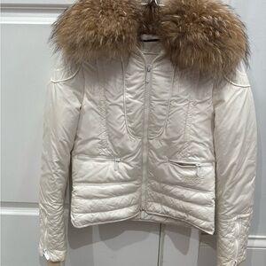 Gucci Cream and Brown Puffer Jacket with Fur Trim